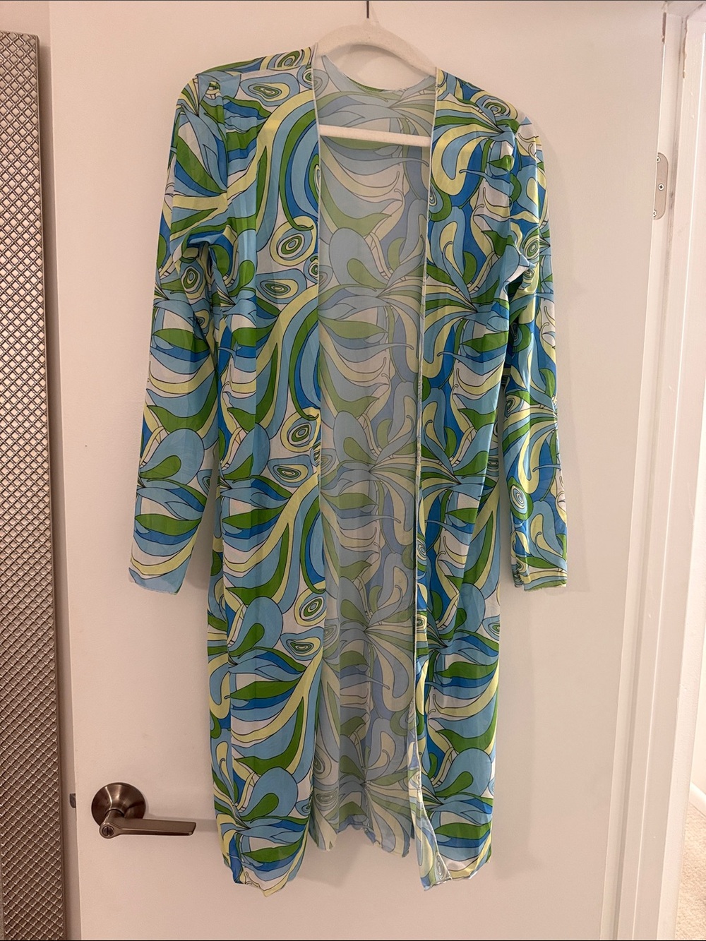 Blue & Green Printed Lightweight Cover Up Cardigan Shawl